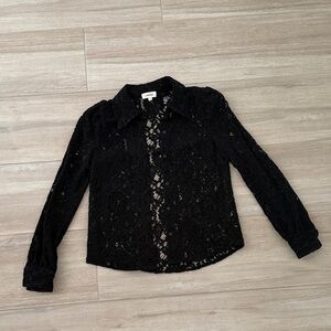 L'AGENCE Black Lace Button-Up Blouse